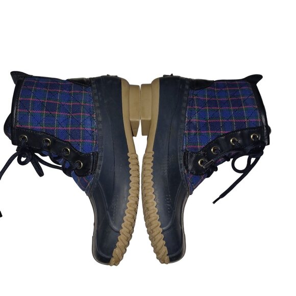 Tommy Hilfiger Womens Size 7 Navy Plaid Rain Duck Booties Textile Lace Up Shoes - Picture 6 of 11